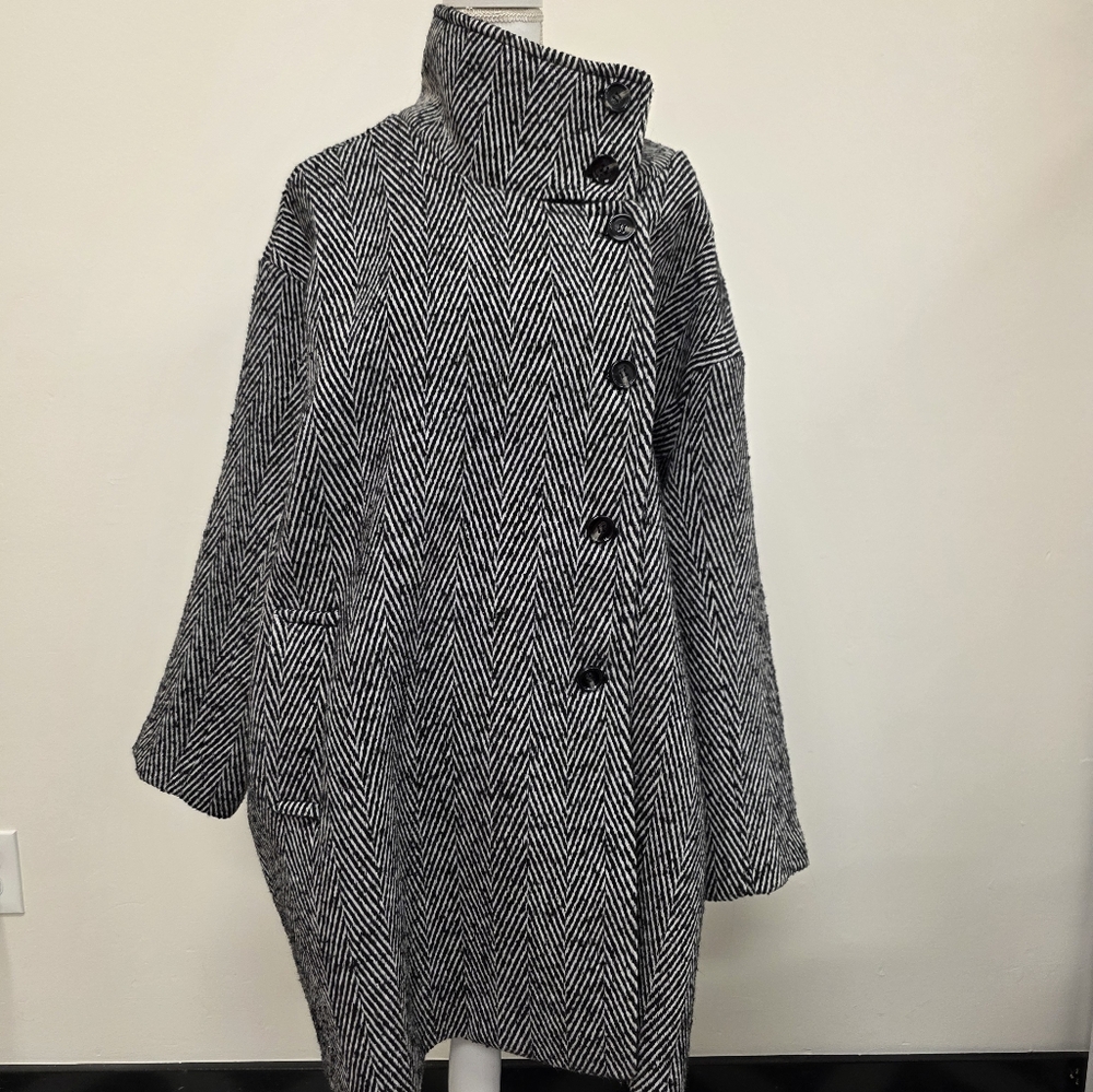 Stylish Black and White Herringbone Coat